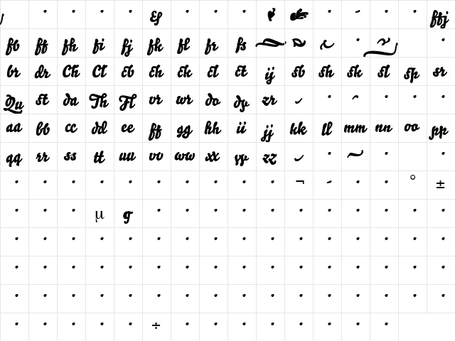 Bello Script Ligatures  glyph index