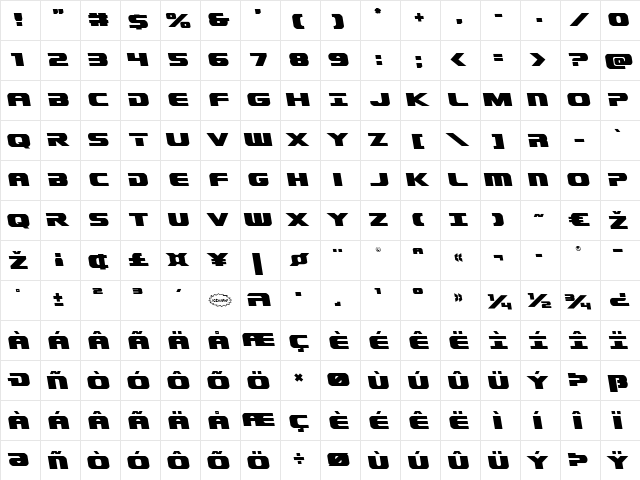 Dekaranger Leftalic Italic  glyph index