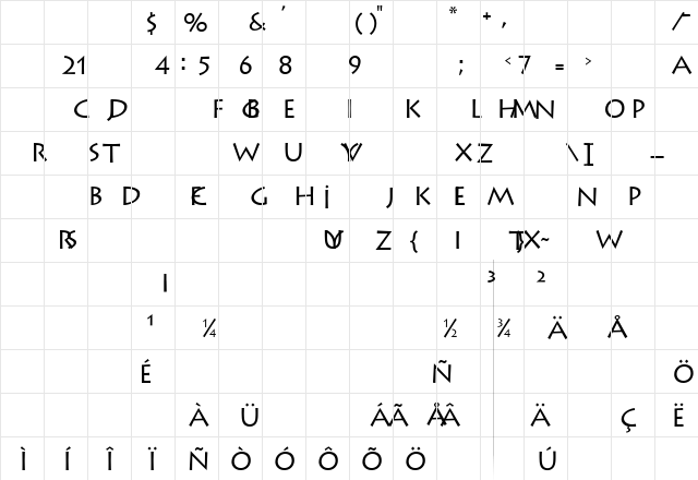 Lithograph Plain  glyph index