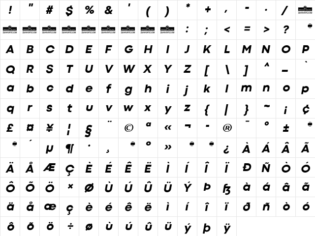 Codec Cold ExtraBold Italic  glyph index