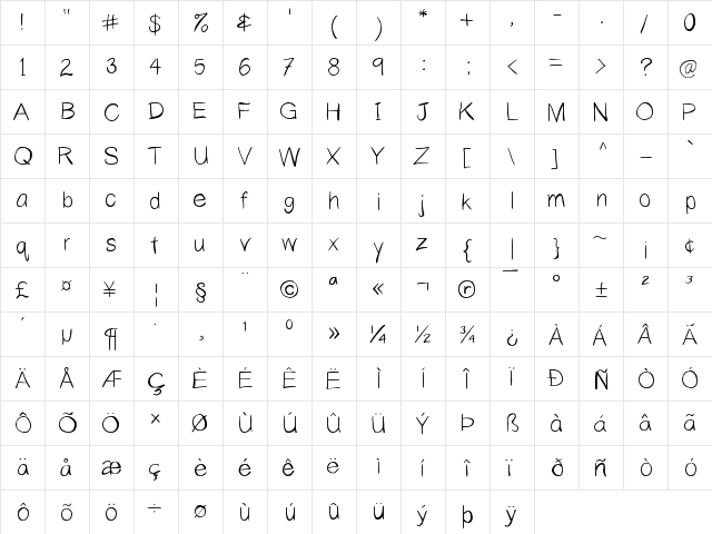 Yahfie Normal  glyph index