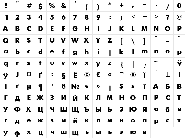 FuturisExtra Regular  glyph index