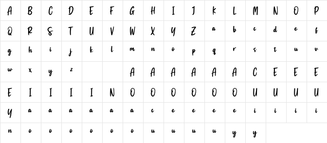 Swingset Personal Use  glyph index