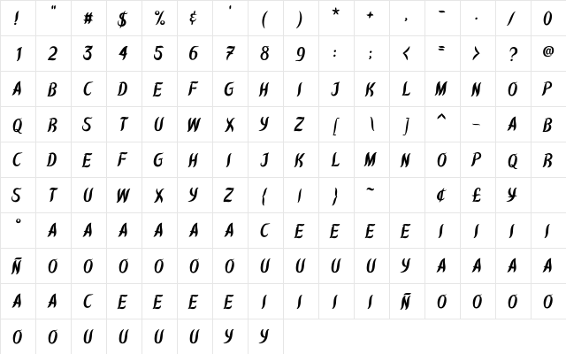 Kawit Free Italic  glyph index