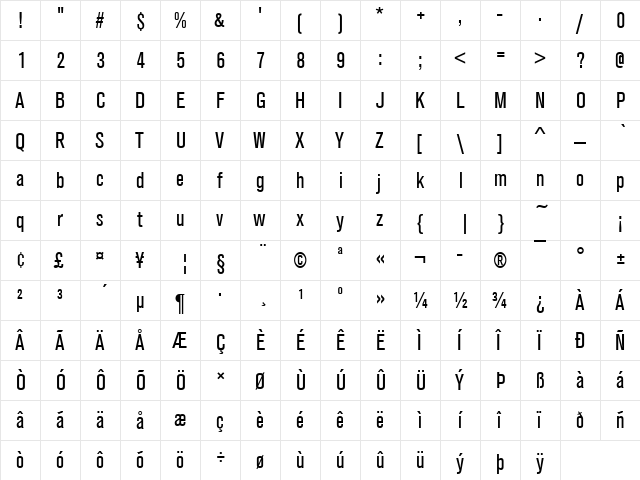 URWAccidaliaTRegNar Regular  glyph index