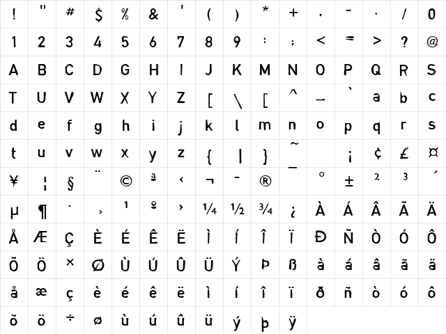 Dirty14 Becker Regular  glyph index