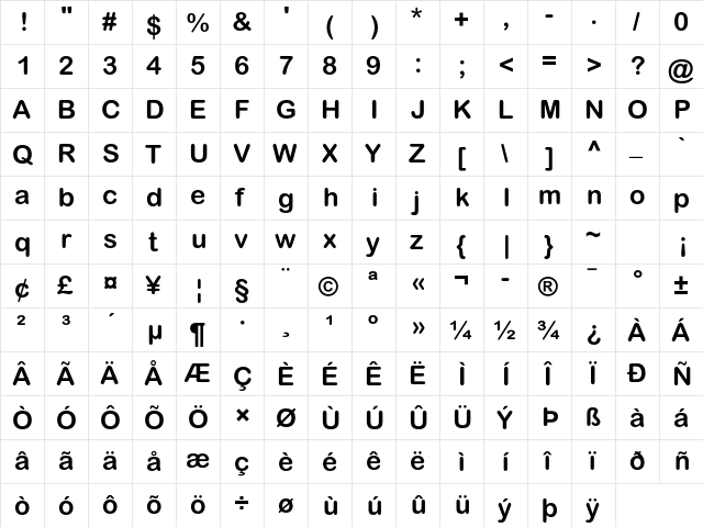 Arial Rounded MT Std Bold  glyph index