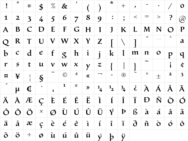 Byngve LT Std Bold  glyph index