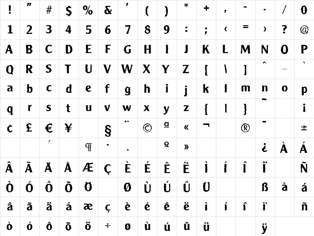 ClearGothicAntique Bold  glyph index