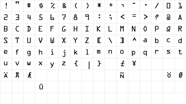 OCR1SSK Regular  glyph index