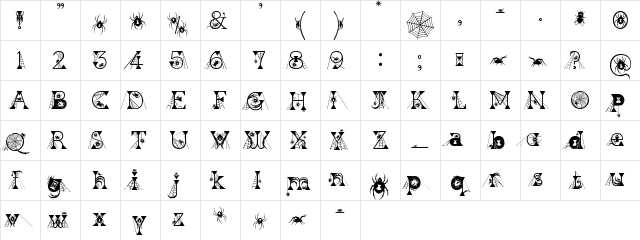 Kingthings Widow regular  glyph index