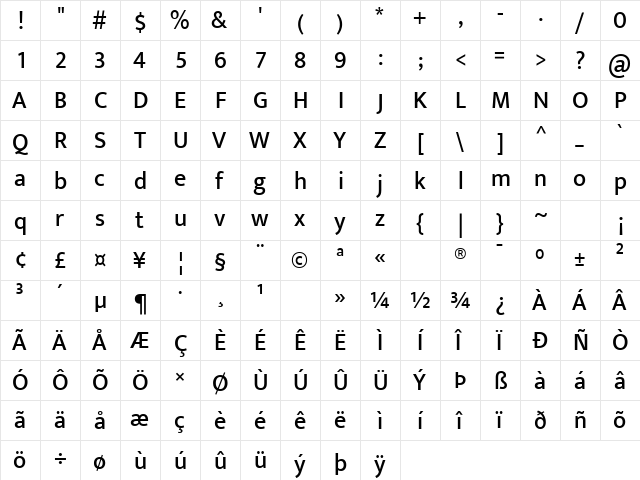 Ek Mukta Medium  glyph index