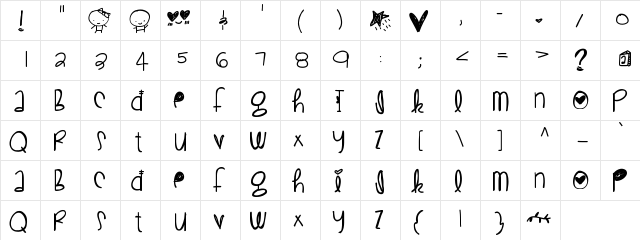CuteLove Medium  glyph index