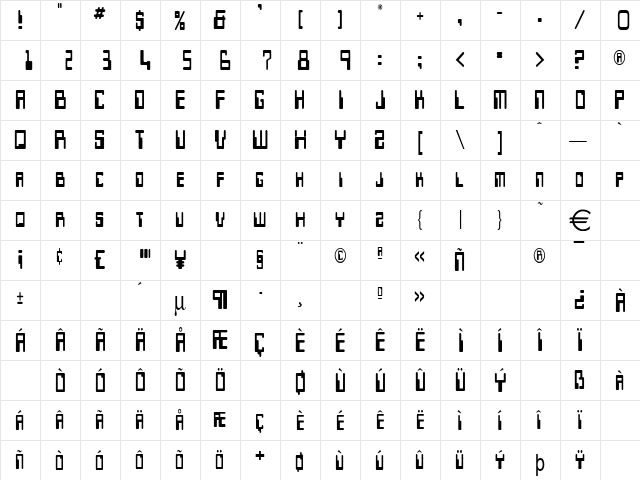 KeysCondensed Normal  glyph index