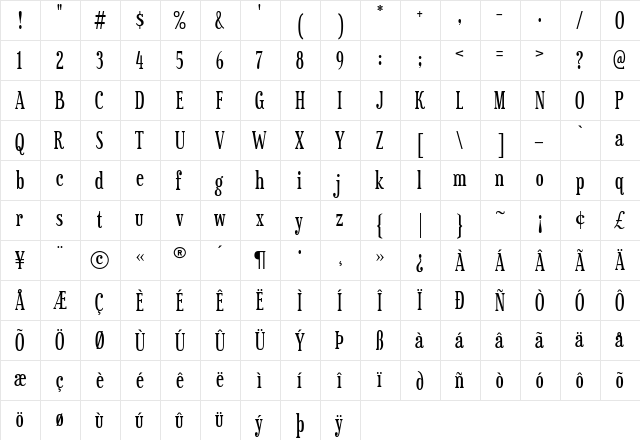 Sexsmith Regular  glyph index