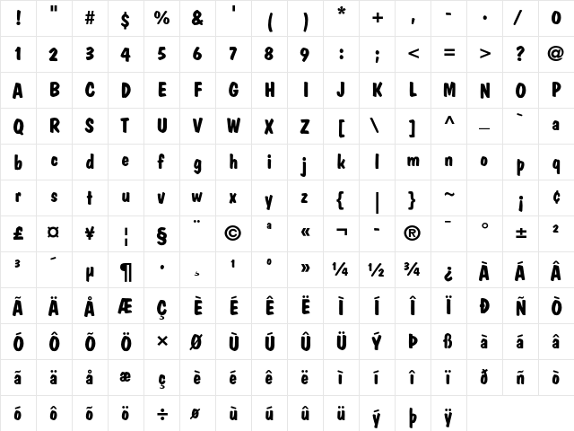 Dom Casual Std Bold  glyph index