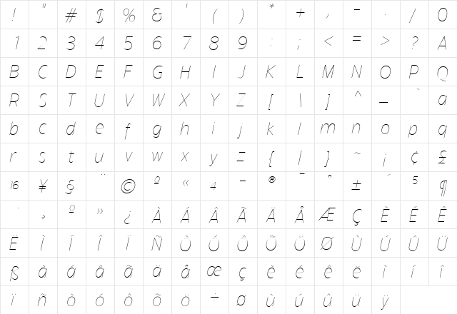 TFForeverTwo Thin  glyph index