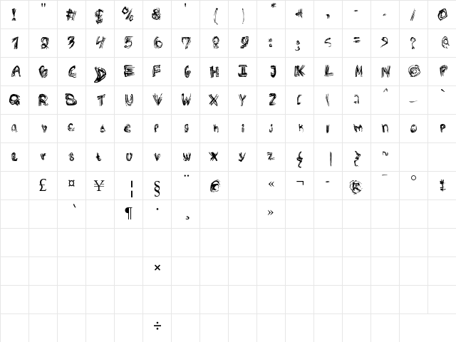 Rough Outline Regular  glyph index