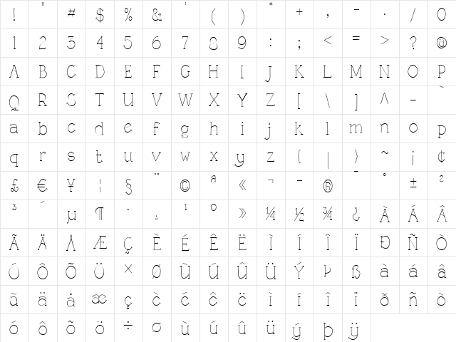Rough LT Light  glyph index