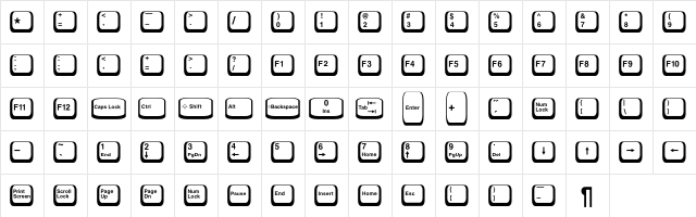 Keyboard2 Regular  glyph index