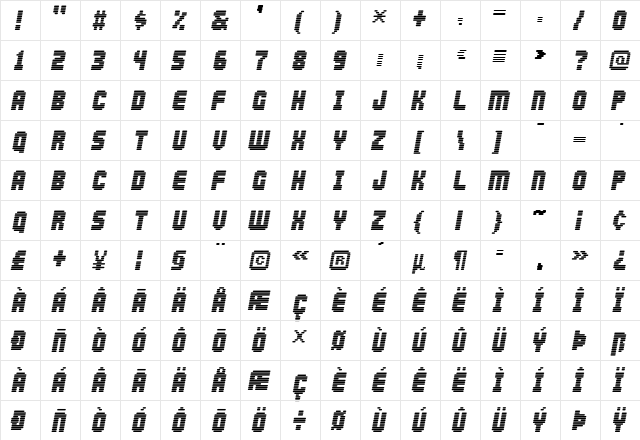 Abduction2002 Regular  glyph index