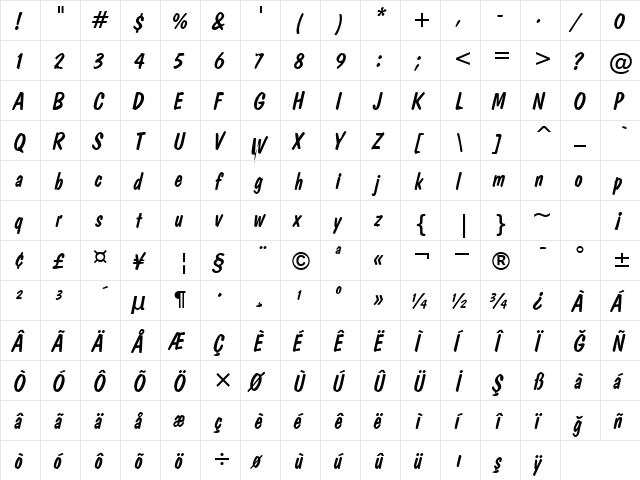 00962 Regular  glyph index