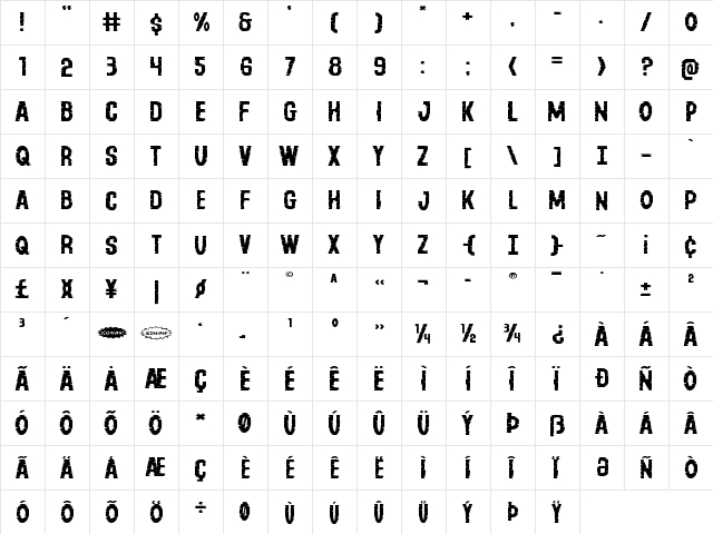 Yummy Mummy Extra-Expanded Expanded  glyph index