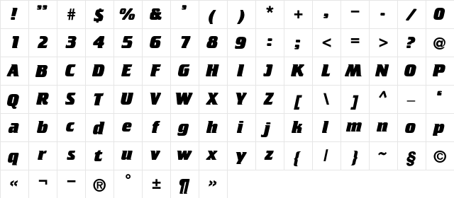 CricketHeavyC Regular  glyph index