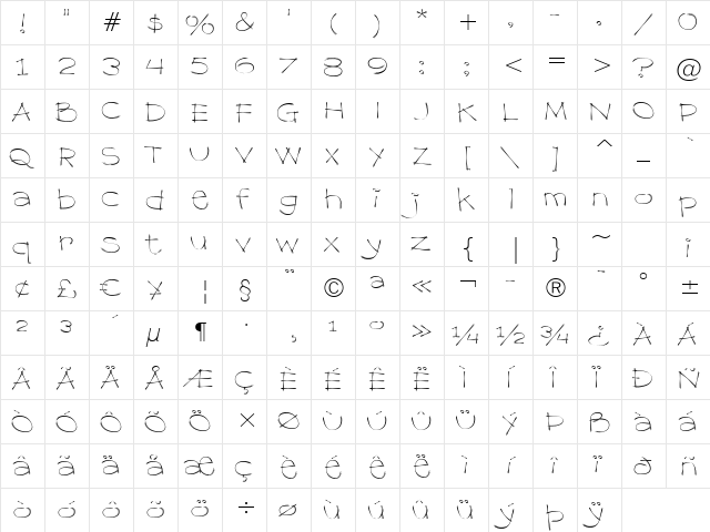 Dragline BTN Lt Regular  glyph index