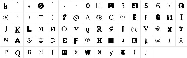 Yet Another Ransom Note Regular  glyph index