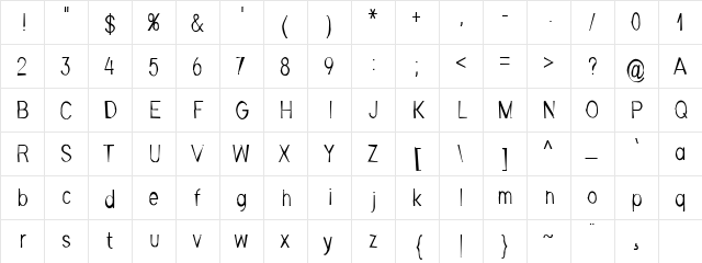 Jan Exodus regular  glyph index