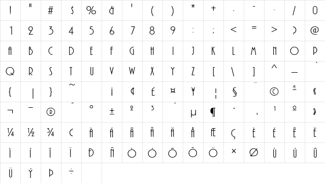 Piazza Regular  glyph index