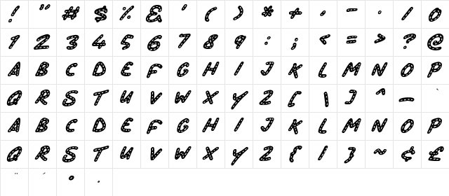 Stitchy Missy Italic  glyph index