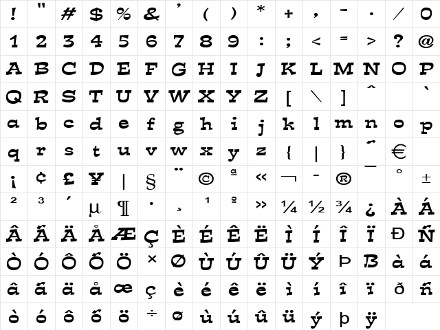 ExposeWide Normal  glyph index