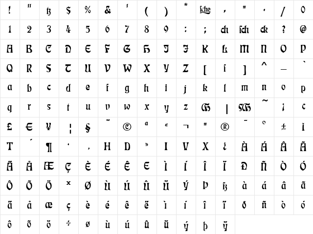 Rudelsberg-Titel Regular  glyph index