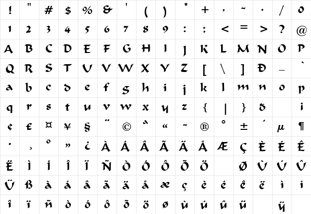 FERGUSON Regular  glyph index