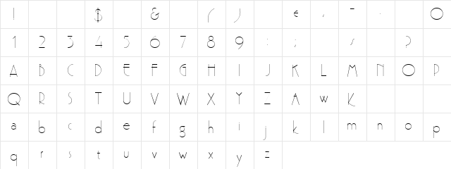 Hairline Regular  glyph index