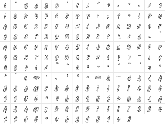 Egg Roll Engraved Italic Italic  glyph index