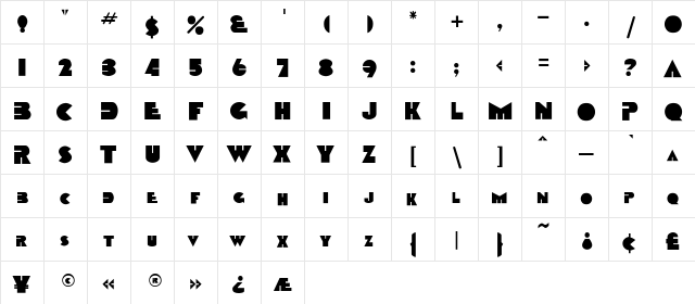 RSSharktooth Regular  glyph index
