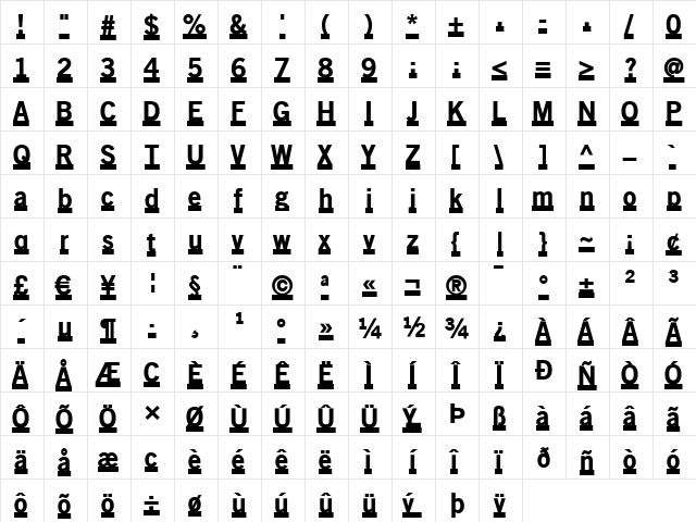 OldSansBlackUnderline Regular  glyph index