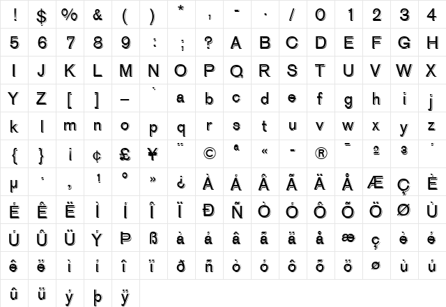 AG Old Face Regular  glyph index