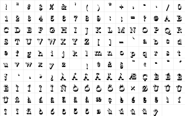 URWAntiquaTRegSh1 Regular  glyph index
