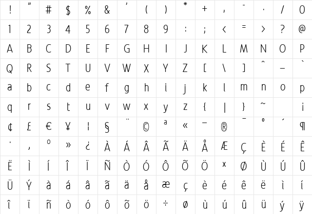 Revalo ModernLight Regular  glyph index