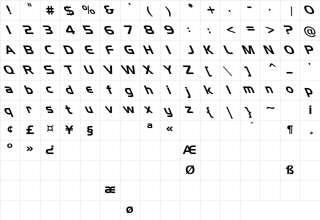 Handel Gothic Leftified Regular  glyph index