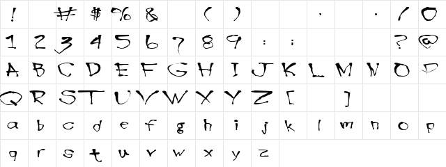Nightmare True Regular  glyph index