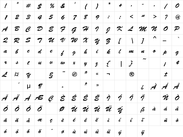 LetterMotion Regular  glyph index