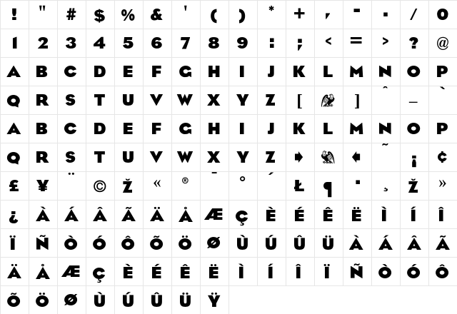 EagleBold Regular  glyph index