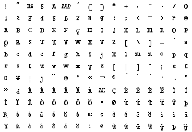 DustEnna Medium  glyph index