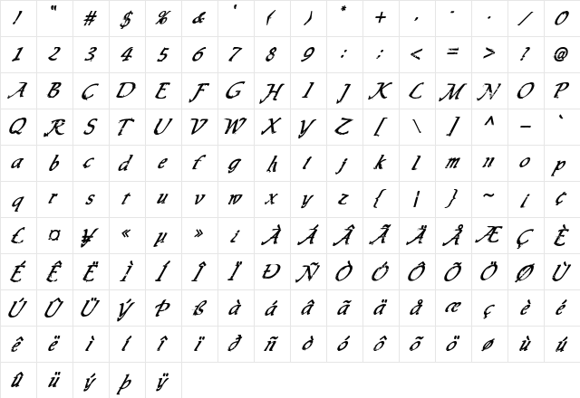 LD Puck Regular  glyph index