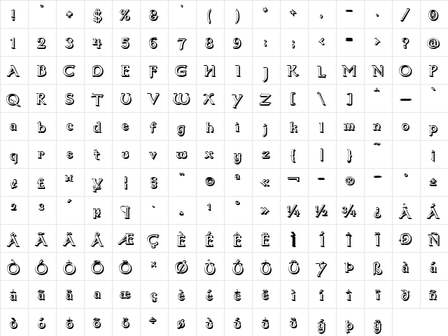 Dumbledor 1 Shadow Regular  glyph index